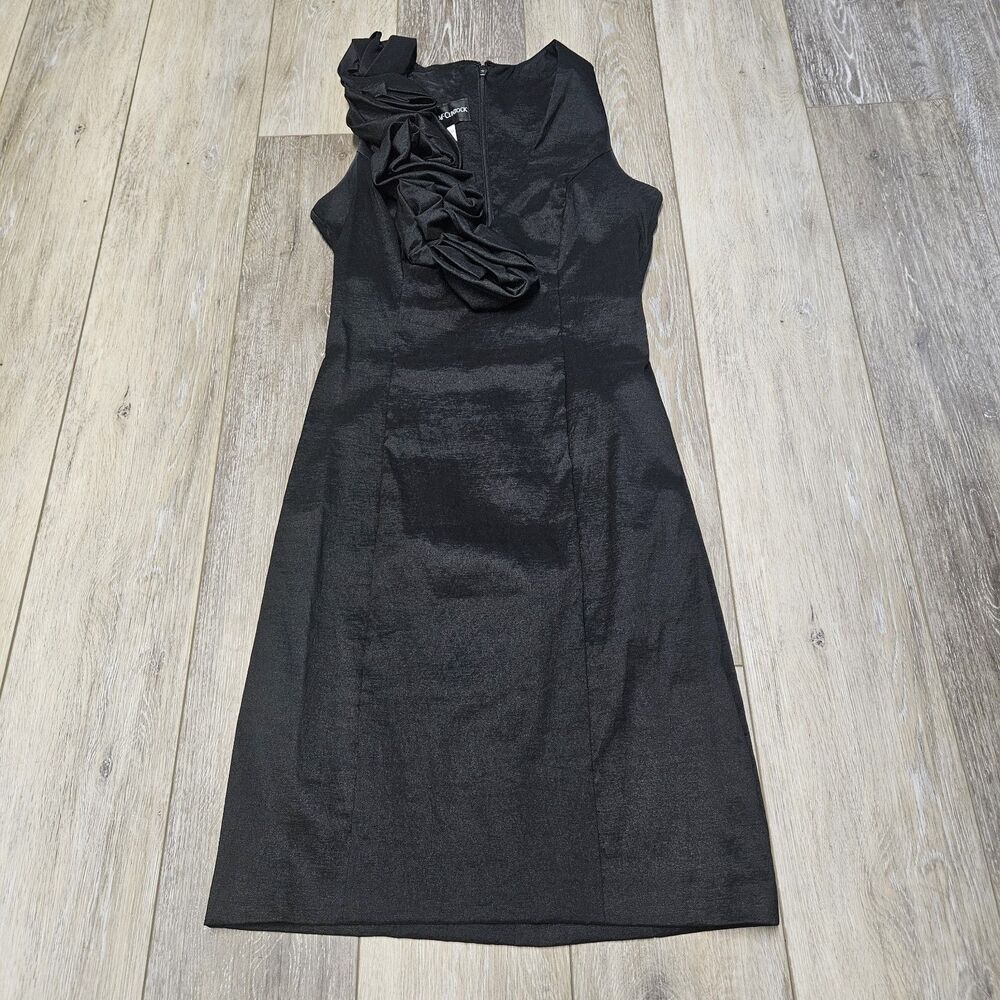 Jessica McClintock Vintage Floral V Neck Black Cocktail Formal Dress Women's 8